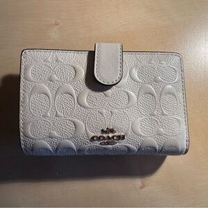 Coach Embossed Signature Leather Wallet - Cream